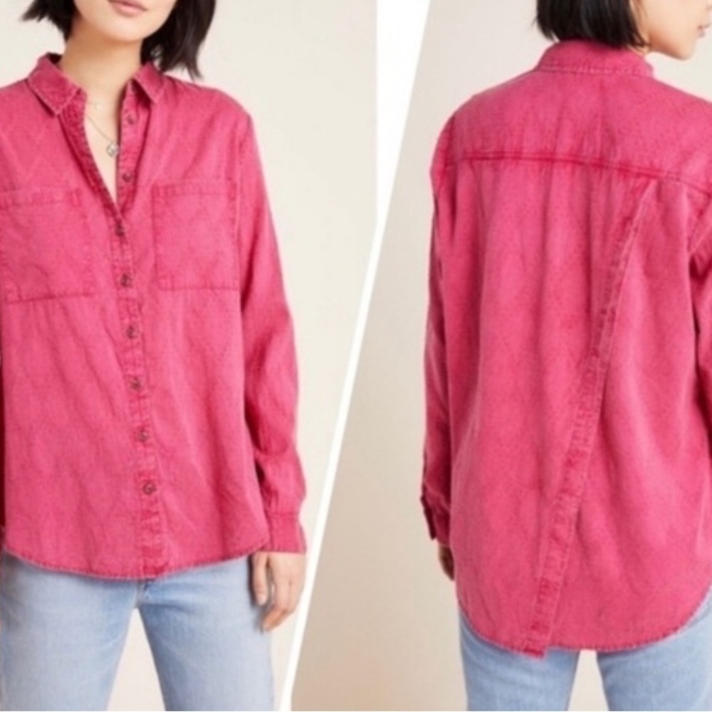 Anthropologie Maeve Pink Split Back Button Down Shirt